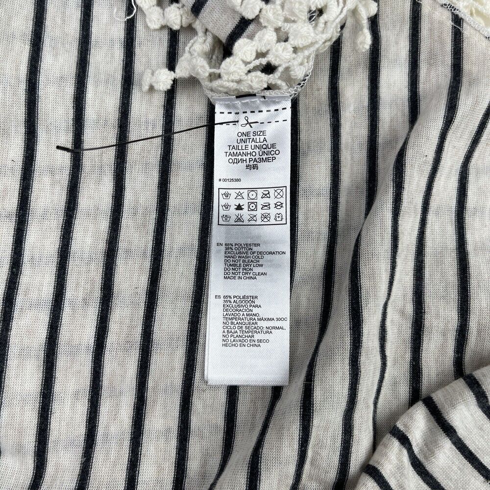 ⚓️ NWOT Oatmeal Black Striped Triangle Bandanna Scarf Lace Fringe Forever 21 OS - Picture 15 of 16